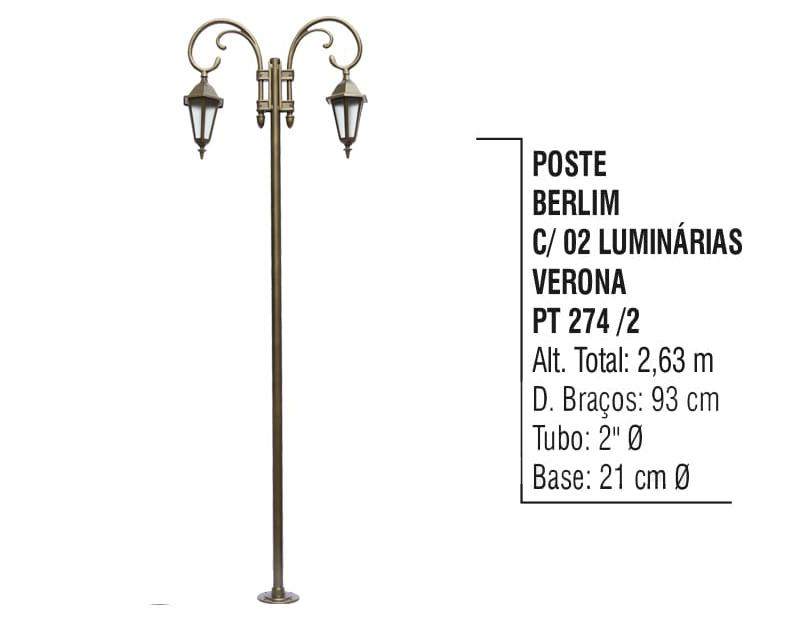 Postes Berlim com 02 Luminárias Verona