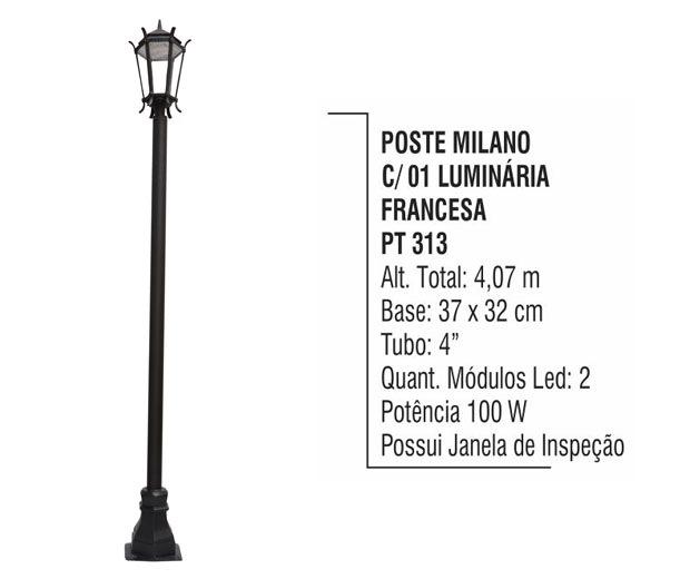 Poste Milano com 01 Luminária Francesa - LED