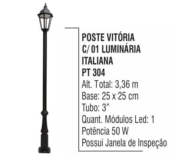 Poste Vitória com 01 Luminária Italiana - LED